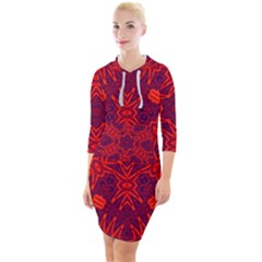 Red Rose Quarter Sleeve Hood Bodycon Dress by LW323