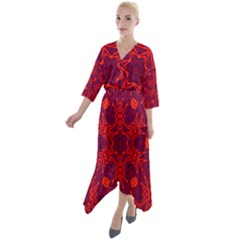 Red Rose Quarter Sleeve Wrap Front Maxi Dress by LW323