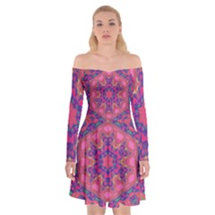 Purple Flower Off Shoulder Skater Dress by LW323