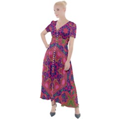 Purple Flower Button Up Short Sleeve Maxi Dress by LW323