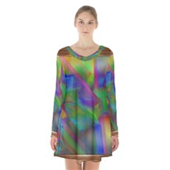 Prisma Colors Long Sleeve Velvet V-neck Dress