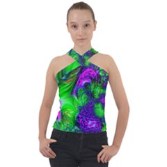 Feathery Winds Cross Neck Velour Top by LW323