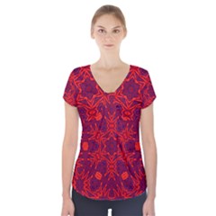 Red Rose Short Sleeve Front Detail Top by LW323