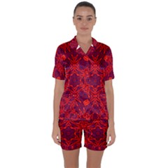 Red Rose Satin Short Sleeve Pajamas Set by LW323