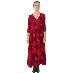 Red Rose Button Up Boho Maxi Dress by LW323