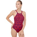 Red Rose High Neck One Piece Swimsuit View1