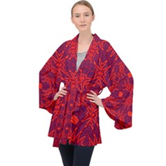 Red Rose Long Sleeve Velvet Kimono  by LW323