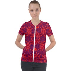 Red Rose Short Sleeve Zip Up Jacket by LW323