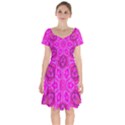 Purple Flower 2 Short Sleeve Bardot Dress View1