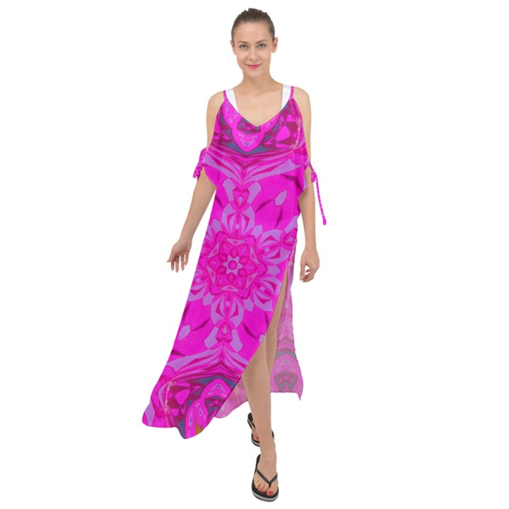 Purple Flower 2 Maxi Chiffon Cover Up Dress