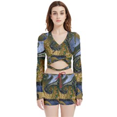 Ancient Seas Velvet Wrap Crop Top And Shorts Set by LW323