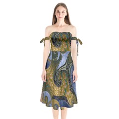 Ancient Seas Shoulder Tie Bardot Midi Dress by LW323