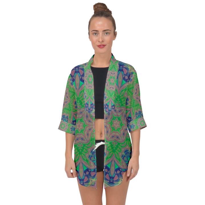 Spring flower3 Open Front Chiffon Kimono