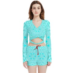 Sky Angel Velvet Wrap Crop Top And Shorts Set by LW323