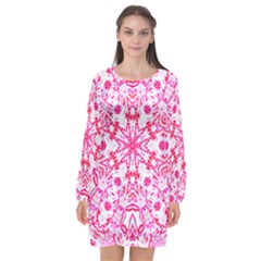 Pink Petals Long Sleeve Chiffon Shift Dress  by LW323