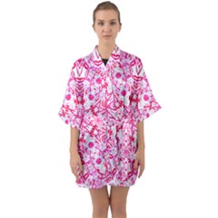 Pink Petals Half Sleeve Satin Kimono  by LW323