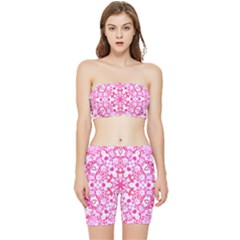 Pink Petals Stretch Shorts And Tube Top Set