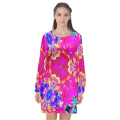 Pink Beauty Long Sleeve Chiffon Shift Dress  by LW323