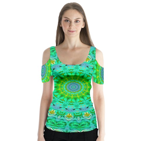 Greenspring Butterfly Sleeve Cutout Tee  by LW323