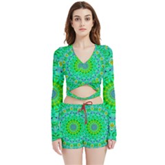 Greenspring Velvet Wrap Crop Top And Shorts Set by LW323