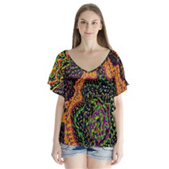 Goghwave V-neck Flutter Sleeve Top by LW323