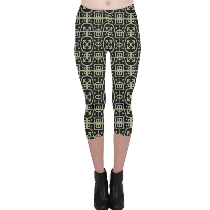 Geometric Textured Ethnic Pattern 1 Capri Leggings 