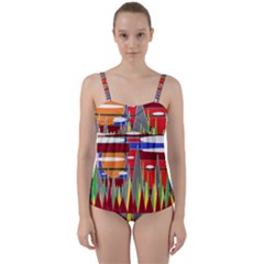 Forrest Sunset Twist Front Tankini Set by LW323