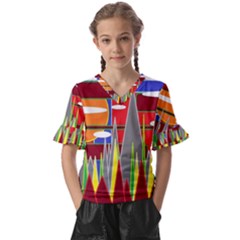 Forrest Sunset Kids  V-neck Horn Sleeve Blouse