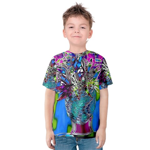 Exotic Flowers In Vase Kids  Cotton Tee by LW323