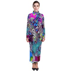 Exotic Flowers In Vase Turtleneck Maxi Dress by LW323