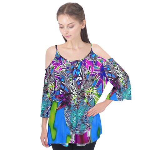 Exotic Flowers In Vase Flutter Tees by LW323