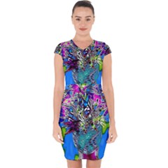 Exotic Flowers In Vase Capsleeve Drawstring Dress  by LW323