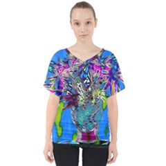 Exotic Flowers In Vase V-neck Dolman Drape Top by LW323