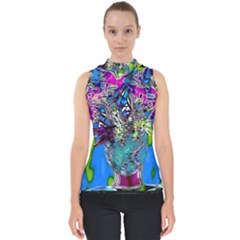 Exotic Flowers In Vase Mock Neck Shell Top by LW323