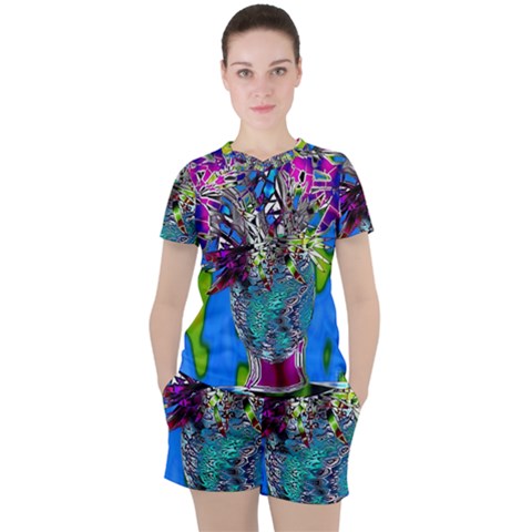 Exotic Flowers In Vase Women s Tee And Shorts Set by LW323