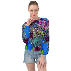 Exotic Flowers In Vase Banded Bottom Chiffon Top by LW323