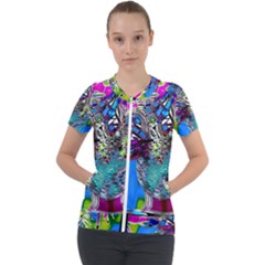 Exotic Flowers In Vase Short Sleeve Zip Up Jacket by LW323