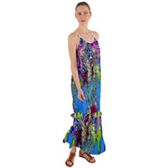 Exotic Flowers In Vase Cami Maxi Ruffle Chiffon Dress by LW323