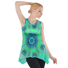 Blue Green  Twist Side Drop Tank Tunic by LW323