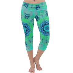 Blue Green  Twist Capri Yoga Leggings by LW323