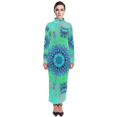 Blue Green  Twist Turtleneck Maxi Dress by LW323