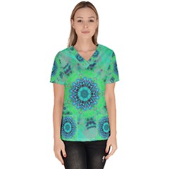 Blue Green  Twist Women s V-neck Scrub Top by LW323