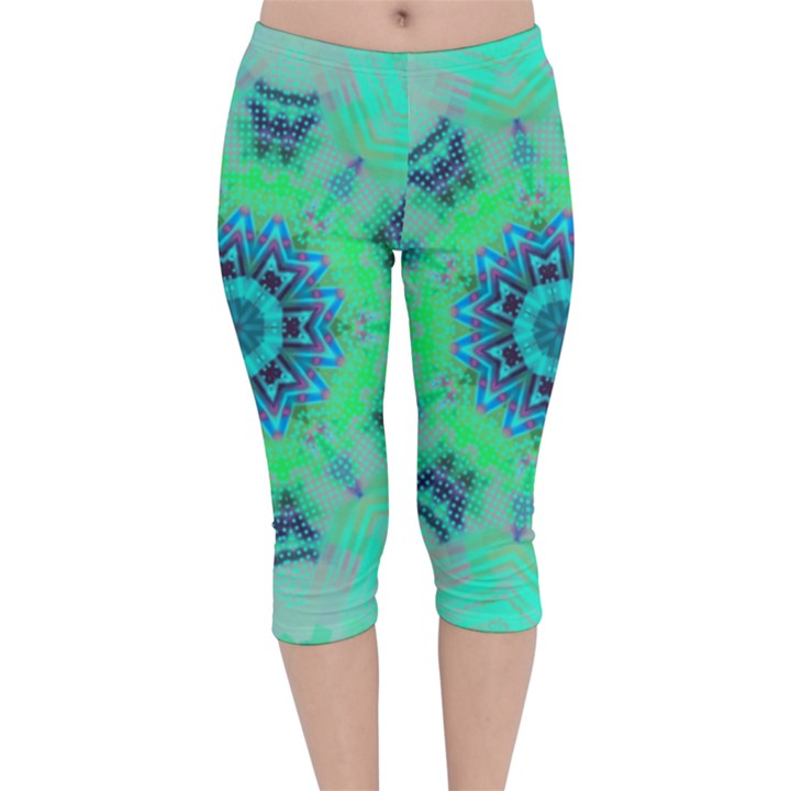 Blue green  Twist Velvet Capri Leggings 