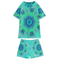 Blue Green  Twist Kids  Swim Tee And Shorts Set by LW323