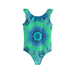 Blue Green  Twist Kids  Frill Swimsuit by LW323