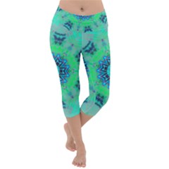 Blue Green  Twist Lightweight Velour Capri Yoga Leggings by LW323