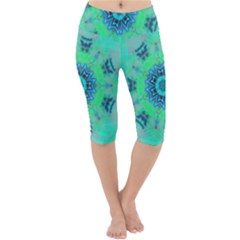 Blue Green  Twist Lightweight Velour Cropped Yoga Leggings by LW323