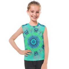 Blue Green  Twist Kids  Mesh Tank Top by LW323