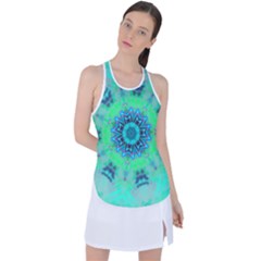 Blue Green  Twist Racer Back Mesh Tank Top by LW323