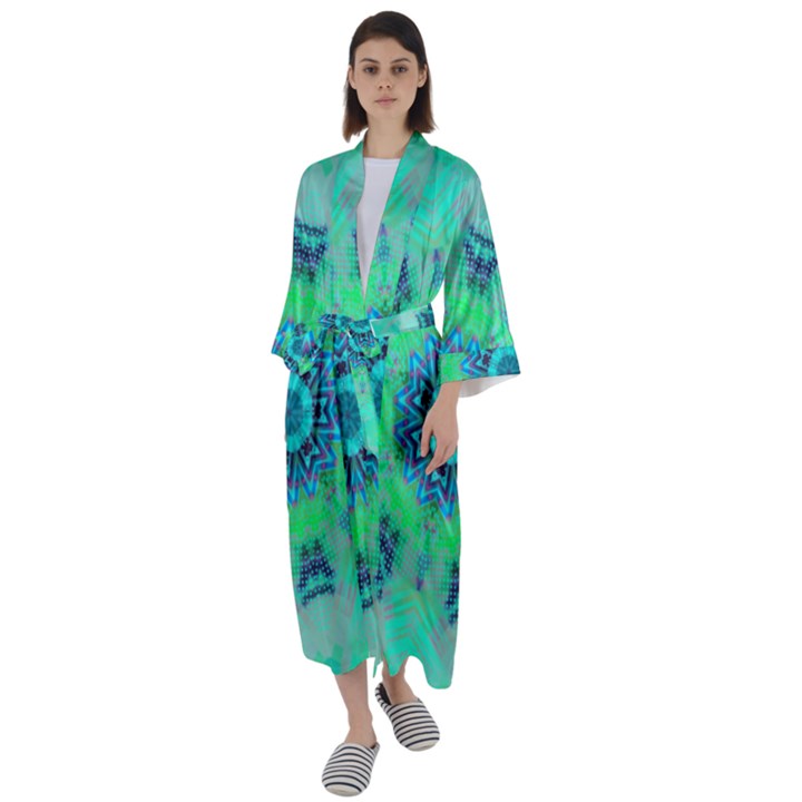 Blue green  Twist Maxi Satin Kimono